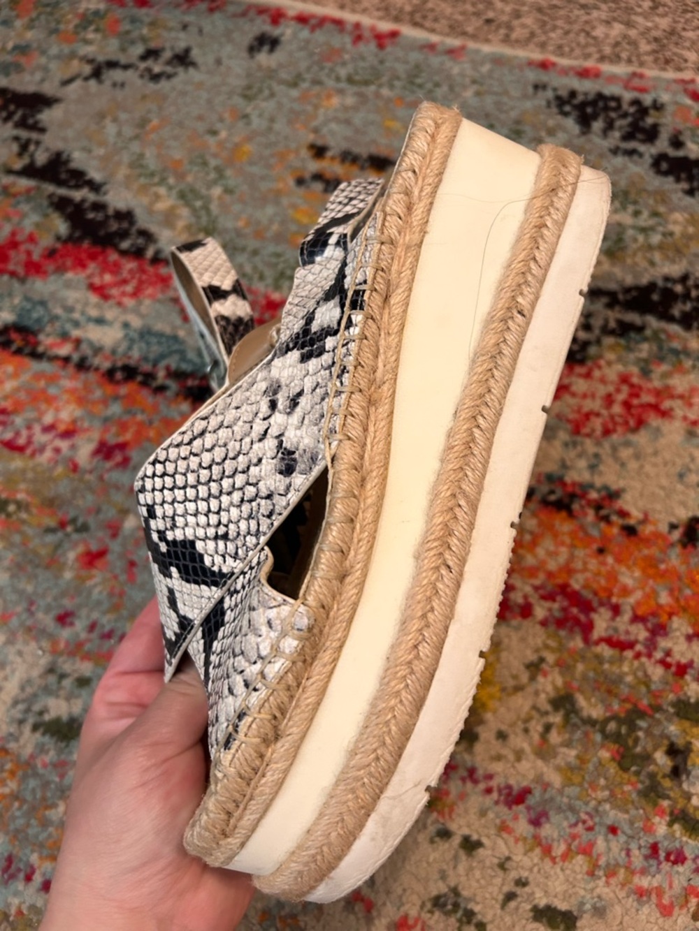 Marc Fisher Women’s Snake-Print Platform Espadrille Sandals - White/Black - Picture 4 of 5